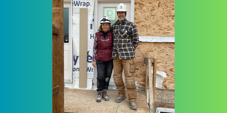 Brenda and her Husband Glen volunteering on a Habitat build site