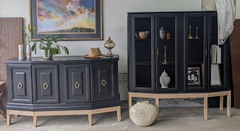 Two refinished pieces of furniture - a side table and cabinet