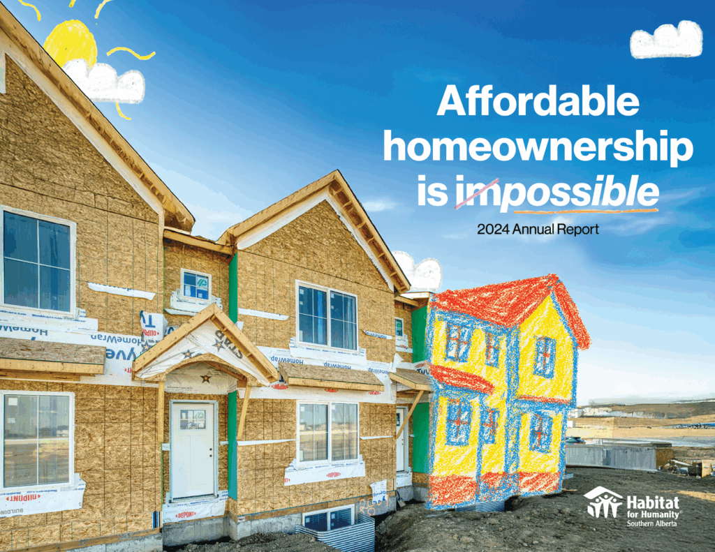 2024 Annual Report Title Image - a hand drawn home added to a photo of townhomes under construction