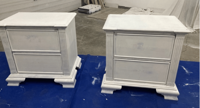 two nightstands primed in white