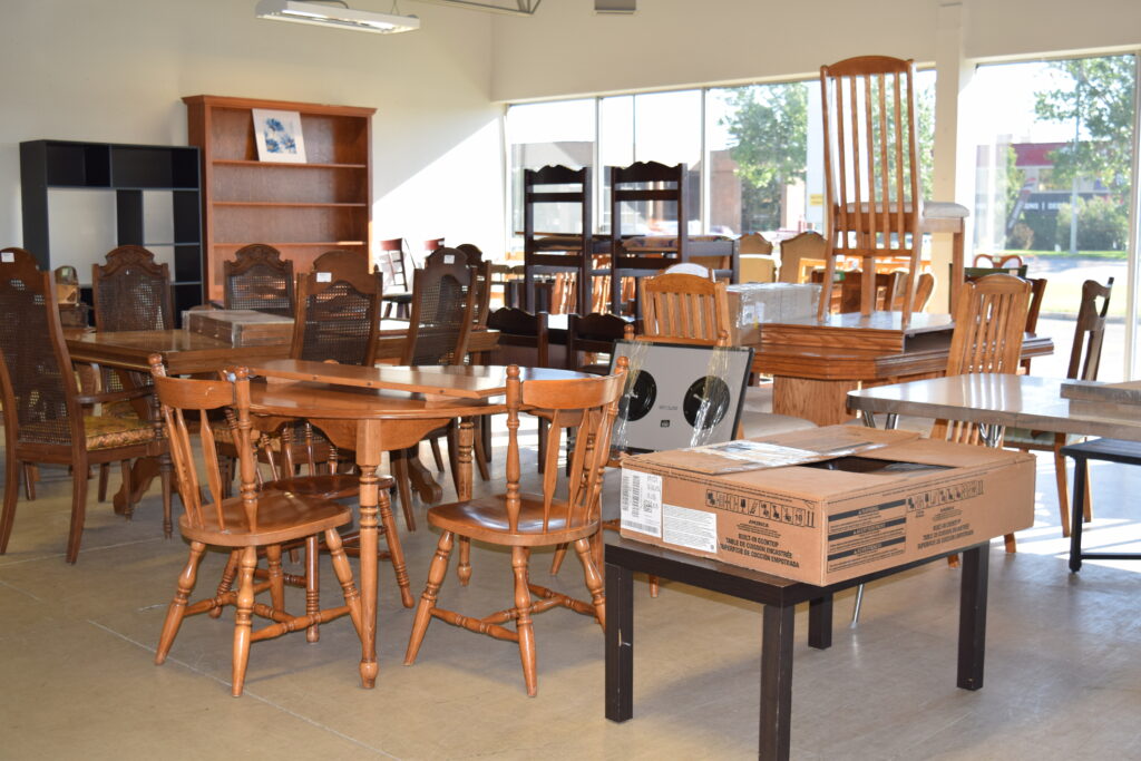 Dining tables and chairs at Habitat ReStore.
